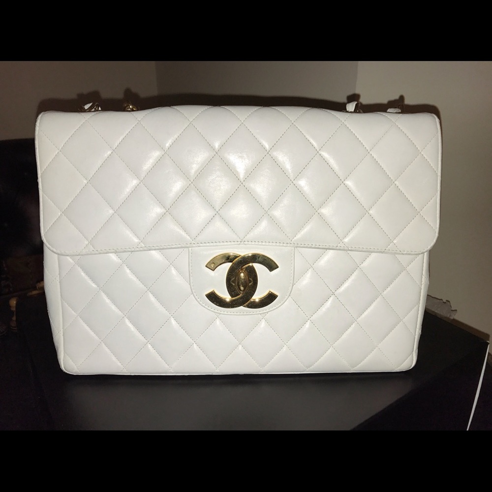 Chanel Vintage Jumbo XL White Lambskin Flap.